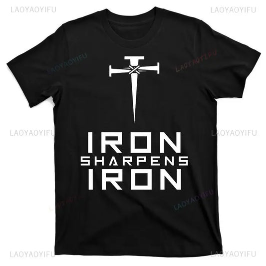Biblical Iron Sharpens Iron Shirt - Christian Graphic Streetwear, Unisex Faith Clothing for Men Women, Youth Ministry Gift