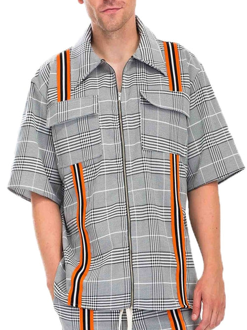 TAPED PLAID ZIP UP SHIRTS