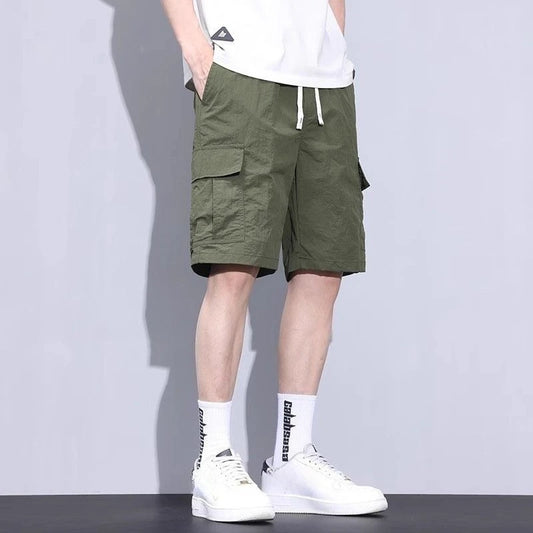 Green Male Short Pants Loose Solid Cotton Men's Cargo Shorts Clothing Japanese Street Style New in Distressed Vintage Casual Y2k