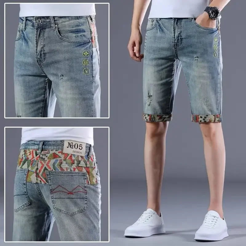 Man Denim Shorts Skinny Bermuda Slim With Pockets Long Half Short Jeans Pants for Men Summer Popular Retro Jorts Y2k Fashion Xl