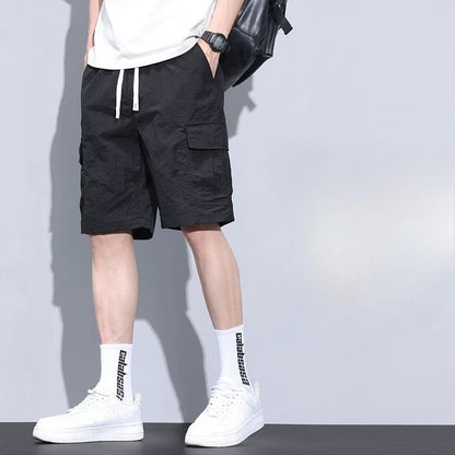 Green Male Short Pants Loose Solid Cotton Men's Cargo Shorts Clothing Japanese Street Style New in Distressed Vintage Casual Y2k