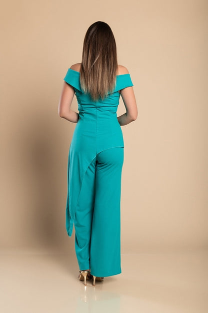 Eleganten komplet asimetričnega topa in hlač, menta