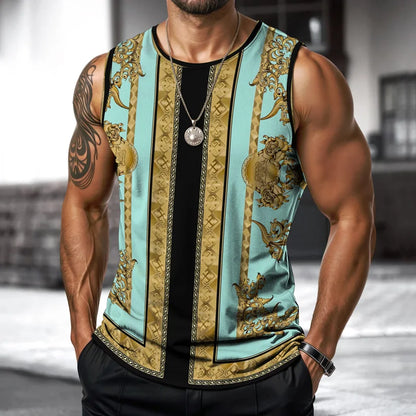 Street Fashion Light Luxury Mens Vest Round Neck Sleeveless T Shirt Printed Daily Outdoor Sports Fitness Running Top Brand 2025