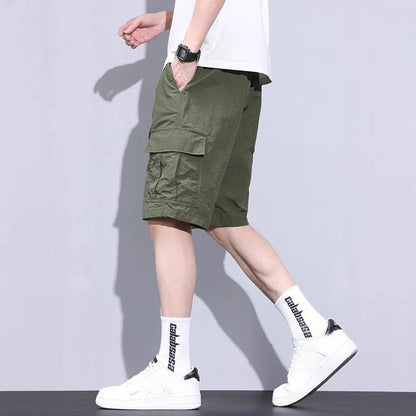 Green Male Short Pants Loose Solid Cotton Men's Cargo Shorts Clothing Japanese Street Style New in Distressed Vintage Casual Y2k