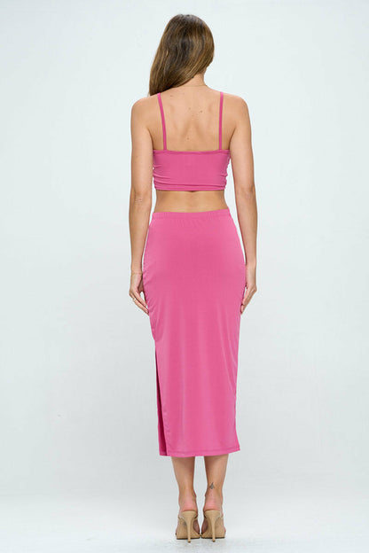 Solid V neck Cutout Dress with Slit