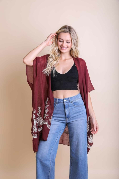 Floral Embroidered Stitched Kimono
