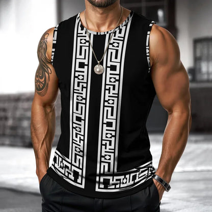 Street Fashion Light Luxury Mens Vest Round Neck Sleeveless T Shirt Printed Daily Outdoor Sports Fitness Running Top Brand 2025