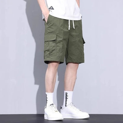 Green Male Short Pants Loose Solid Cotton Men's Cargo Shorts Clothing Japanese Street Style New in Distressed Vintage Casual Y2k