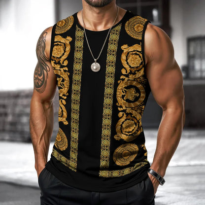 Street Fashion Light Luxury Mens Vest Round Neck Sleeveless T Shirt Printed Daily Outdoor Sports Fitness Running Top Brand 2025