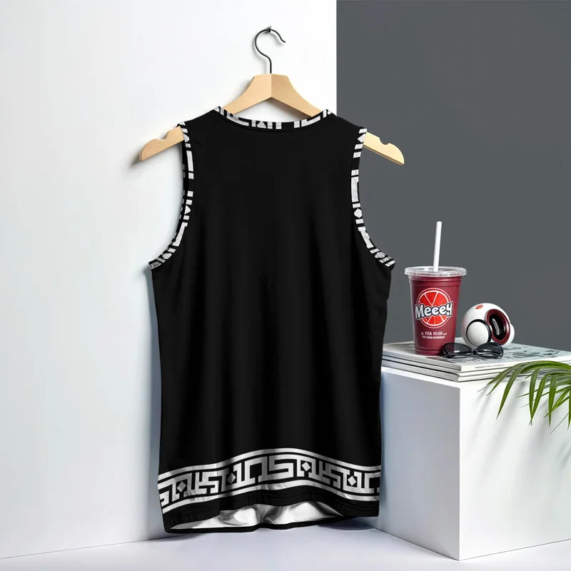 Street Fashion Light Luxury Mens Vest Round Neck Sleeveless T Shirt Printed Daily Outdoor Sports Fitness Running Top Brand 2025