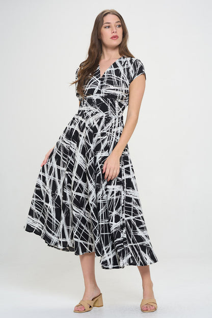 Abstract V neck Sleeveless Maxi Dress with Slit