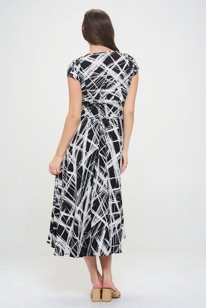Abstract V neck Sleeveless Maxi Dress with Slit