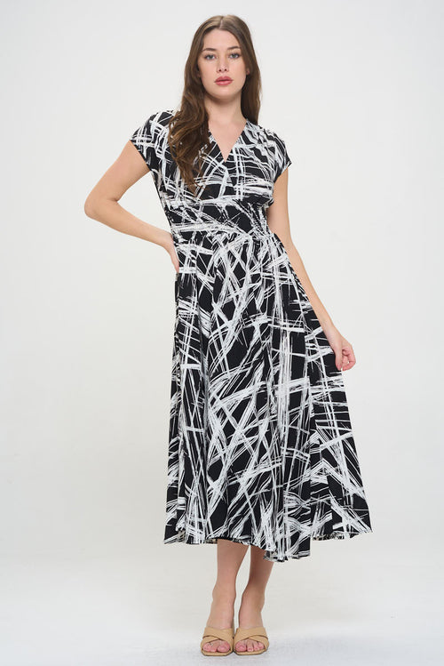 Abstract V neck Sleeveless Maxi Dress with Slit