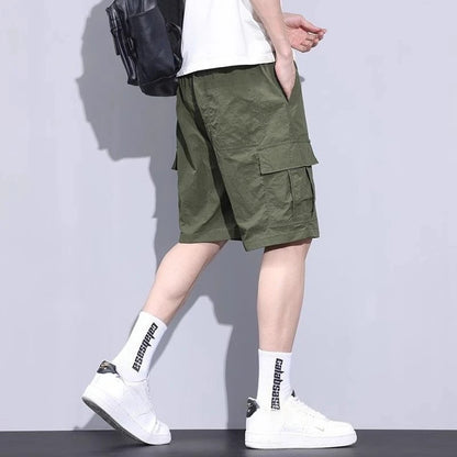 Green Male Short Pants Loose Solid Cotton Men's Cargo Shorts Clothing Japanese Street Style New in Distressed Vintage Casual Y2k