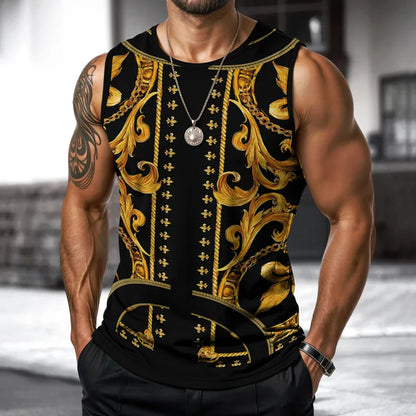 Street Fashion Light Luxury Mens Vest Round Neck Sleeveless T Shirt Printed Daily Outdoor Sports Fitness Running Top Brand 2025