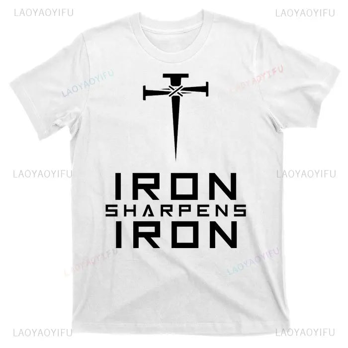 Biblical Iron Sharpens Iron Shirt - Christian Graphic Streetwear, Unisex Faith Clothing for Men Women, Youth Ministry Gift