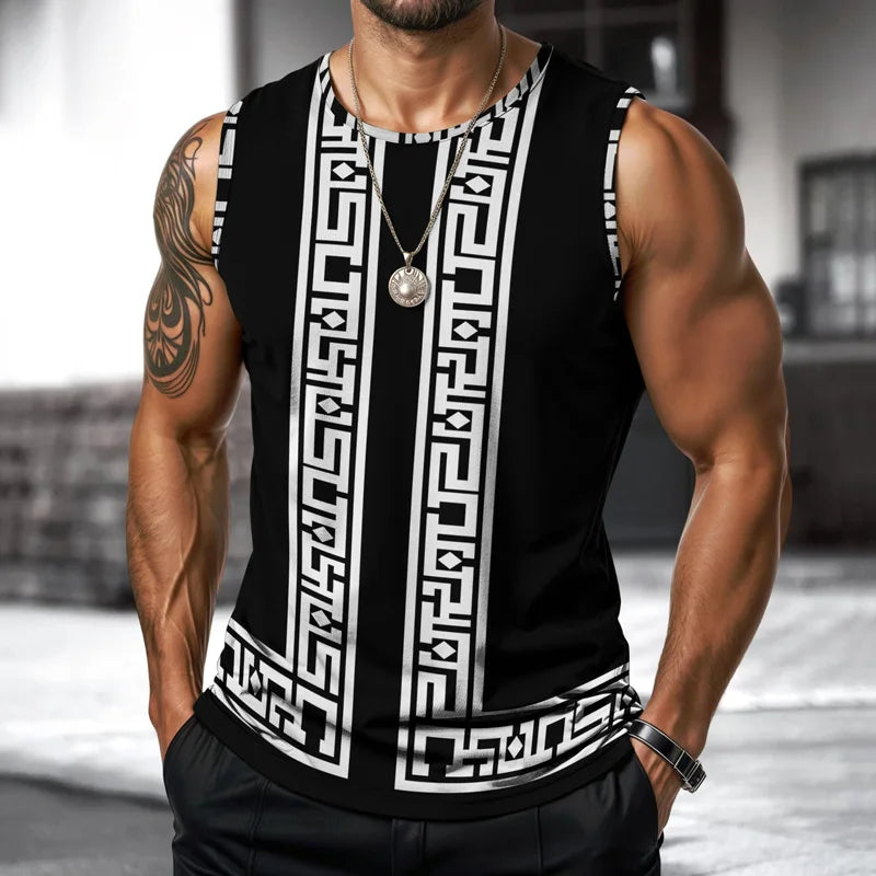 Street Fashion Light Luxury Mens Vest Round Neck Sleeveless T Shirt Printed Daily Outdoor Sports Fitness Running Top Brand 2025