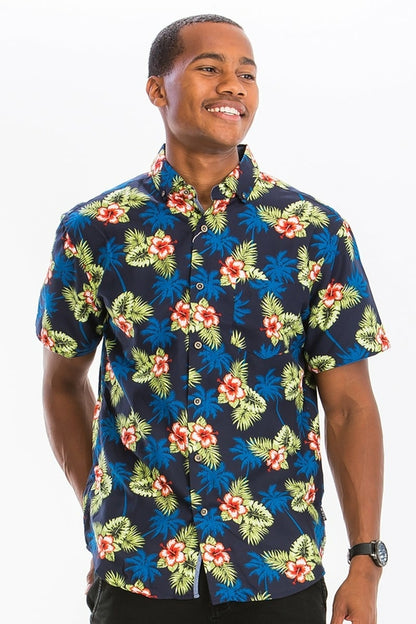 Hawaiian Print Button Down Shirt